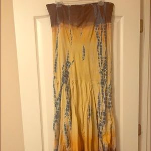 Tie Dye Yellow print Strapless Sun Dress